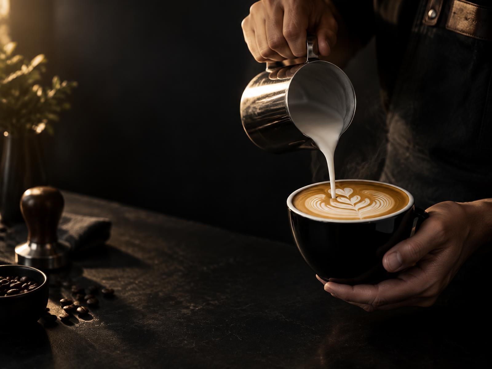 Barista pouring latte art at HUB Coffee & Co